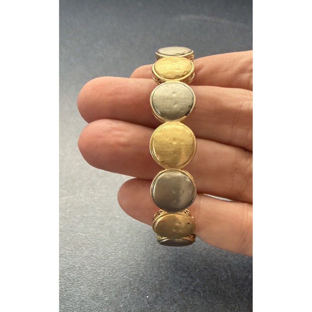 Rustic Cuff Mixed Metal Hammered Disc Open Cuff Bracelet Silver Gold Tone